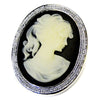 * Antique Silver Black & Vanilla Cameo Bridal Wedding Brooch 159
