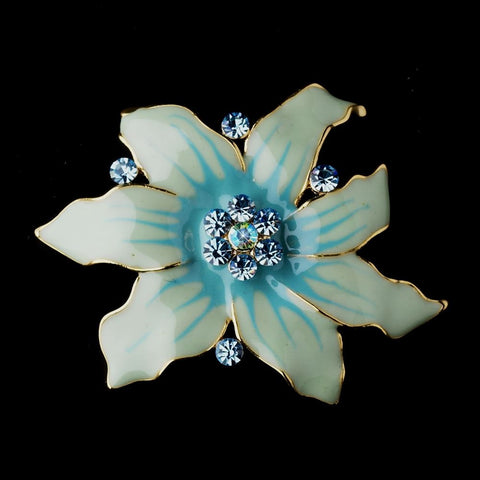 * Gold Blue Flower Bridal Wedding Brooch 163