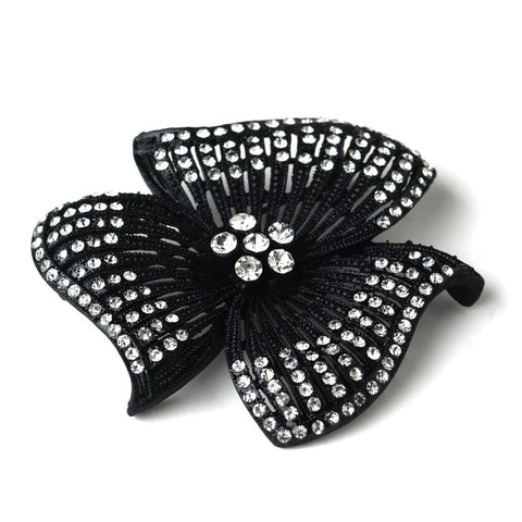 Black Clear Rhinestone Flower Bridal Wedding Brooch 168