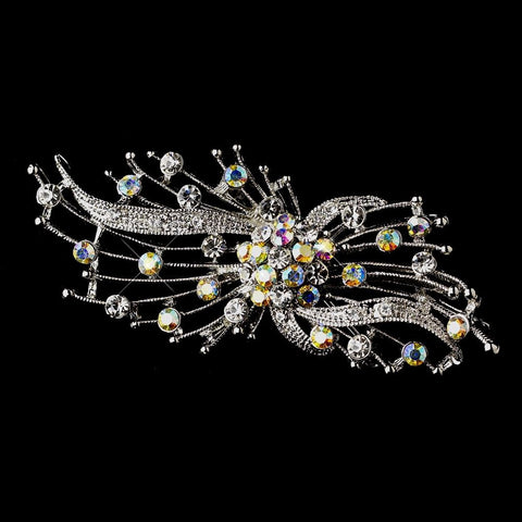 Antique Silver Clear and AB Rhinestone Bridal Wedding Brooch 169
