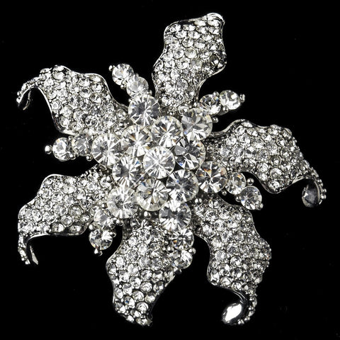 * Antique Rhinestone Flower Bridal Wedding Brooch 181 Silver or Gold