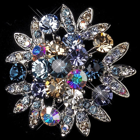 Antique Silver Multi Rhinestone Bridal Wedding Brooch 185
