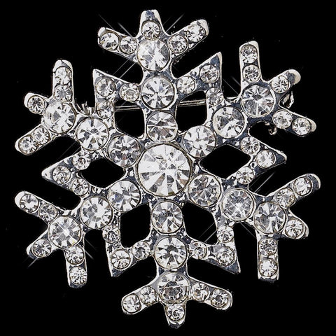 Antique Silver Clear Rhinestone Snowflake Bridal Wedding Brooch 197