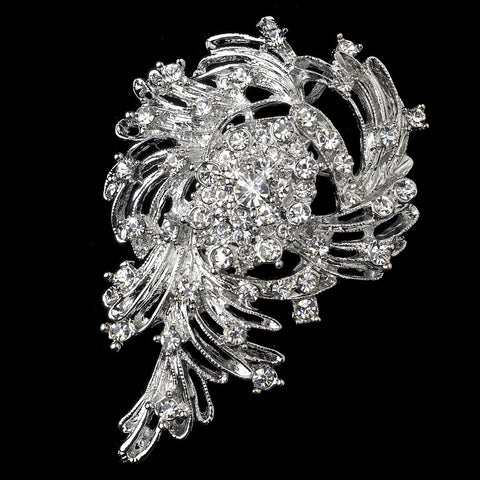 Antique Silver Clear Rhinestone Bridal Wedding Brooch 202