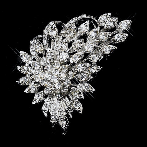 Antique Silver Clear Rhinestone Bridal Wedding Brooch 205