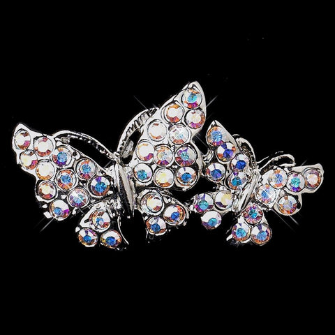 * Antique Silver AB Rhinestone Butterfly Bridal Wedding Brooch 212