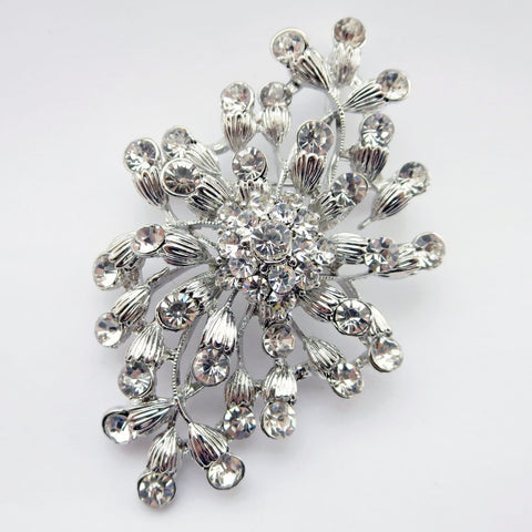 Antique Rhodium Silver Clear Bridal Wedding Brooch 232