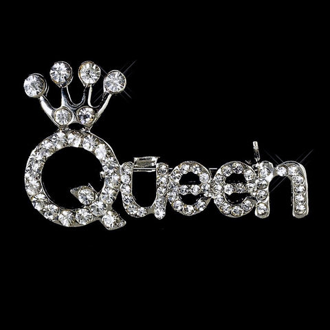 * Silver Queen Rhinestone Bridal Wedding Brooch 30111