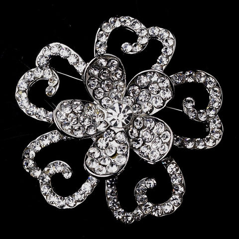 Three Layer Antique Silver Rhinestone Flower Bridal Wedding Brooch 30432