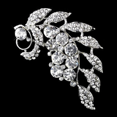 Antique Silver Clear Rhinestone Bridal Wedding Brooch 30495