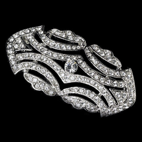 Vintage Antique Silver Cubic Zirconia Bridal Wedding Brooch 3163