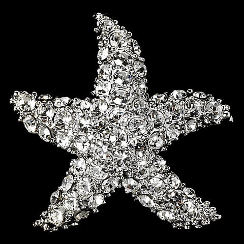 Antique Silver Starfish CZ Beach Bridal Wedding Brooch 3168