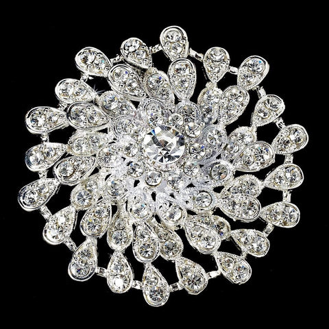 Beautiful Round Silver Rhinestone Bridal Wedding Brooch 3171