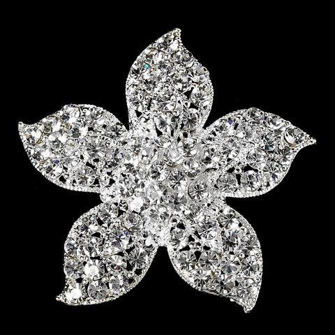 Silver Rhinestone Flower Bridal Wedding Brooch 3174