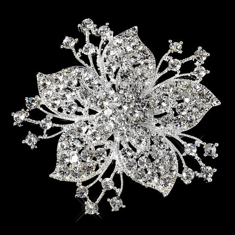 * Silver Rhinestone Starburst Bridal Wedding Brooch 3175