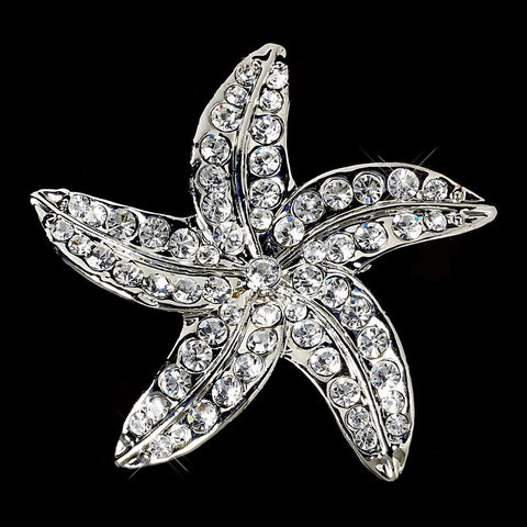 Silver Rhinestone Starfish Bridal Wedding Beach Bridal Wedding Brooch 3177