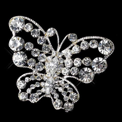 Silver Clear Rhinestone Butterfly Bridal Wedding Brooch 3178