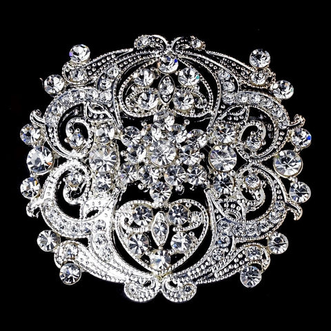 Antique Clear Rhinestone Vintage Style Bridal Wedding Brooch 3181