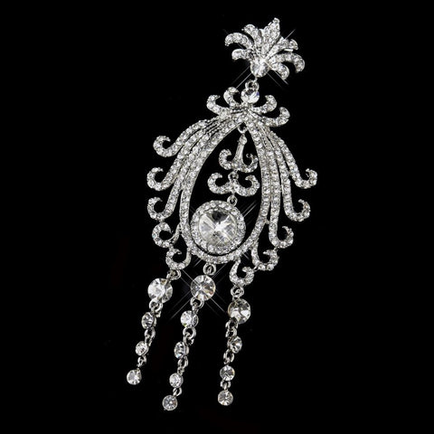 * Antique Silver Clear Rhinestone Bridal Wedding Brooch 3240