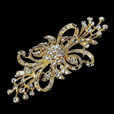 Vintage Gold Plated Clear Rhinestone Bridal Wedding Brooch 3268