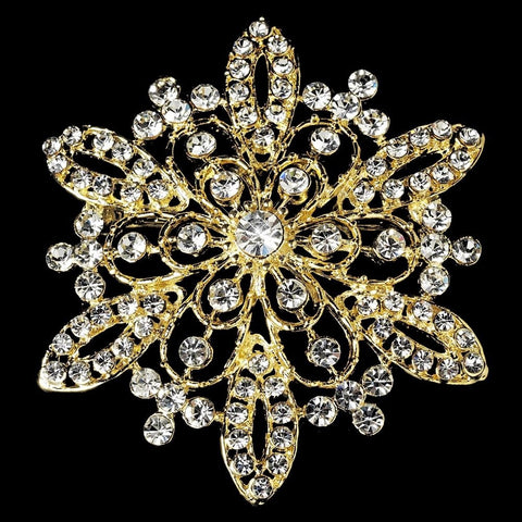 Gold Rhinestone Bridal Wedding Brooch 36
