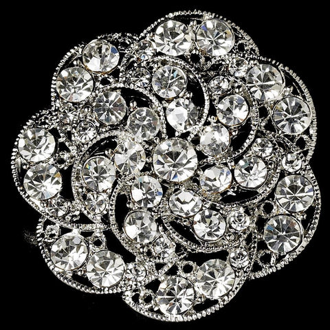 Vintage Antique Silver and Rhinestone Bridal Wedding Brooch 37