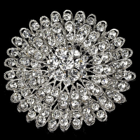 Vintage Antique Silver and Rhinestone Crystal Bridal Wedding Brooch 39