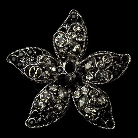* Hematite Black Rhinestone Starfish Bridal Wedding Brooch 40