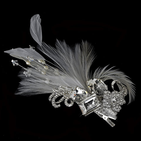 * Rhinestone Floral Galore Bridal Wedding Feather Bridal Wedding Hair Bridal Wedding Brooch & Feather Fascinator Bridal Wedding Hair Clip 42
