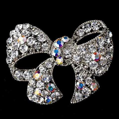 Silver Clear AB Bow Bridal Wedding Brooch Pin 51
