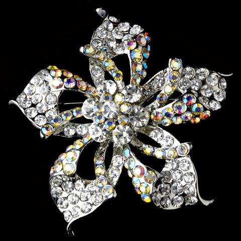 * Bridal Wedding Brooch 52 Silver Clear AB Flower