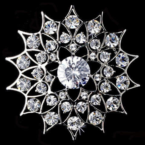 * Antique Silver Rhinestone Bridal Wedding Brooch 56