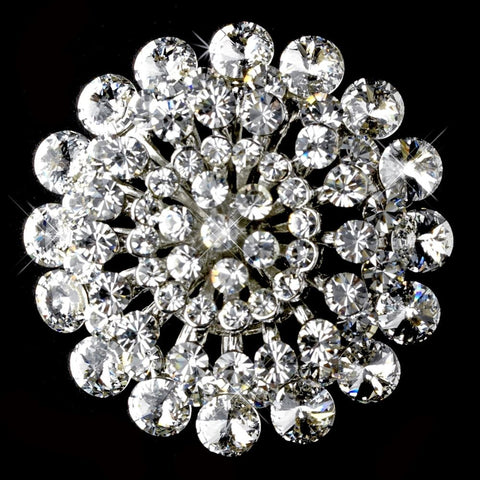 * Striking Antique Silver Clear Crystal Bridal Wedding Brooch 59