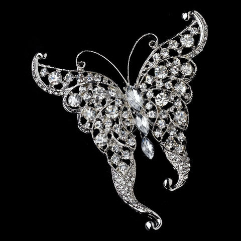 Rhinestone Butterfly Bridal Wedding Brooch 74 Antique Silver Clear Rhinestones