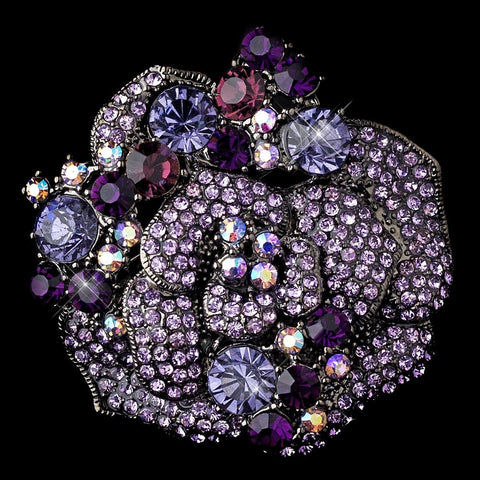 Antique Silver w/ Tanzanite and Amethyst Crystals Bridal Wedding Brooch 86