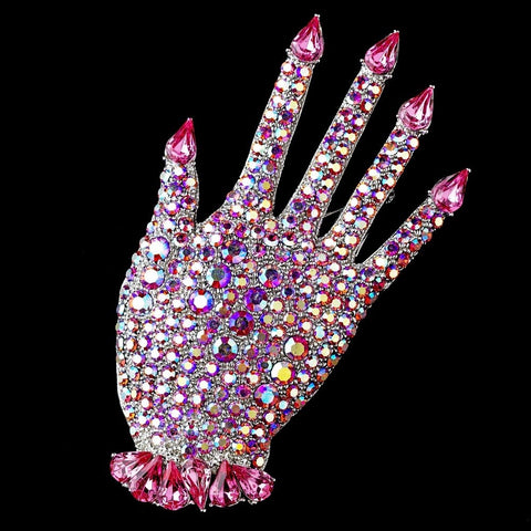 * Antique Silver Pink AB Rhinestone Hand Bridal Wedding Brooch 87