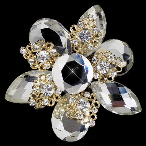 * Gold Vintage Rhinestone Versatile Bridal Wedding Hair Bridal Wedding Brooch or Pin 8707