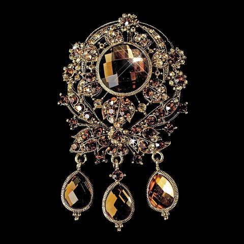 * Large Gold Brown Rhinestone Celebrity Style Bridal Wedding Brooch for Gown or Bridal Wedding Hair - Bridal Wedding Brooch 8777
