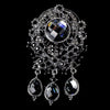 * Large Antique Silver with Black Rhinestones Celebrity Style Bridal Wedding Brooch 8777