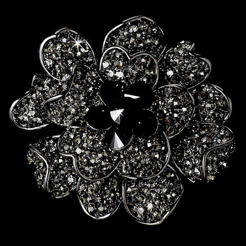 Large Antique Silver with Black Rhinestone Celebrity Style Bridal Wedding Brooch for Gown or Bridal Wedding Hair - Bridal Wedding Brooch 8779