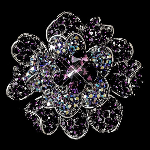 Large Antique Silver Multi Amethyst & AB Rhinestone Celebrity Style Bridal Wedding Brooch for Gown or Bridal Wedding Hair - Bridal Wedding Brooch 8779