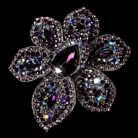 Bridal Wedding Brooch 8798 Antique Silver Amethyst AB Flower