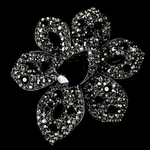 Large Antique Silver Black Rhinestone Celebrity Style Bridal Wedding Brooch for Gown or Bridal Wedding Hair - Bridal Wedding Brooch 8798 ( 2 piecers in Stock )