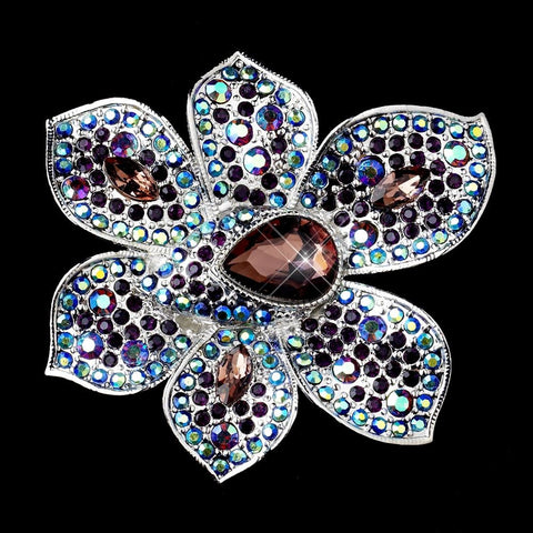* Antique Silver Amethyst & AB Rhinestone Bridal Wedding Brooch 8799