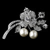 * Antique Silver Floral Bridal Wedding Brooch with Clear Rhinestones and Diamond White Pearls Bridal Wedding Brooch 91