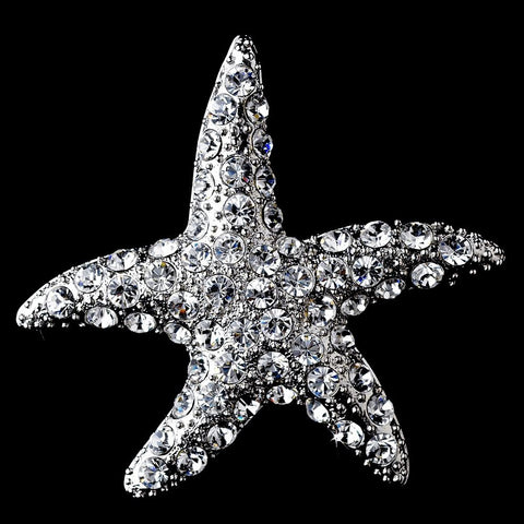 * Antique Silver Clear Rhinestone Starfish Bridal Wedding Brooch 93