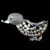 * Antique Silver AB Rhinestone Duck Pin w/ Green Rhinestone Eyes Bridal Wedding Brooch 99
