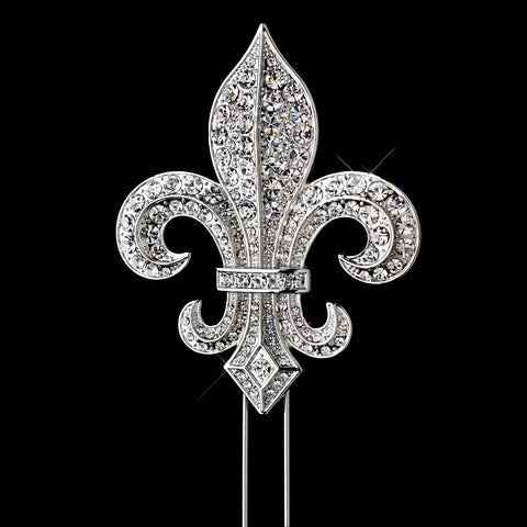 Rhinestone Encrusted Fleur De Lis Cake Topper in Sterling Silver 1024