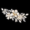 Light Gold Ivory Enameled Flower Bridal Wedding Hair Clip 34 w/ Swarovski Crystal Beads & Rhinestones