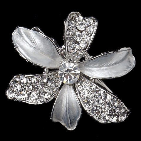 Rhodium Clear Rhinestone Flower Bridal Wedding Hair Clip 7130